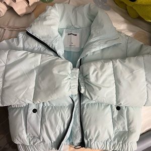 Garage light blue reflective cropped puffer